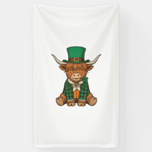 Süße Highland-Kuh Irischer Kleeblatt Vintage-Shirt Banner