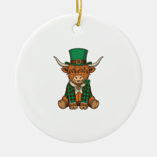 Süße Highland-Kuh Irischer Kleeblatt Vintage-Shirt Keramik Ornament