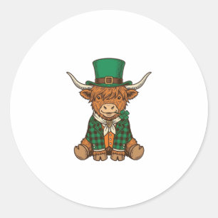 Süße Highland-Kuh Irischer Kleeblatt Vintage-Shirt Runder Aufkleber