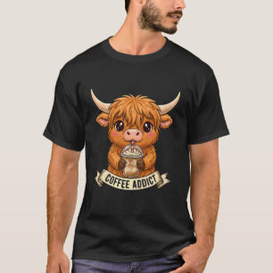 Süße Highland-Kuh Kaffee-Süchtige Lustige Trinke K T-Shirt