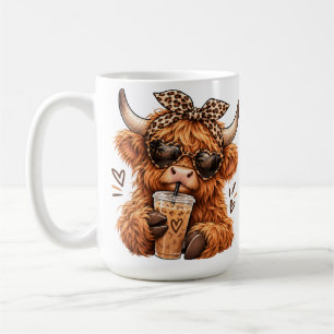 Süße Highland-Kuh Leopardendruck Eiscafé-Liebhaber Kaffeetasse