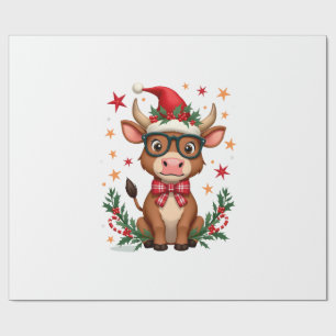Süße Highland-Kuh-Liebhaber-Santa-Hut Western Weih Geschenkpapier