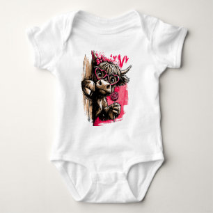 Süße Highland-Kuh mit Herzbrille und Lutscher Baby Strampler