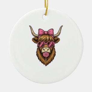 Süße Highland-Kuh mit rosa Herzbrille Vektor_1 Keramik Ornament
