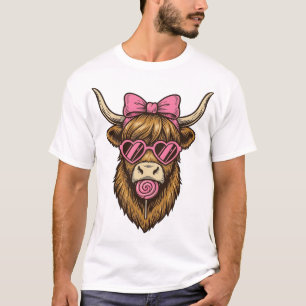 Süße Highland-Kuh mit rosa Herzbrille Vektor_1 T-Shirt