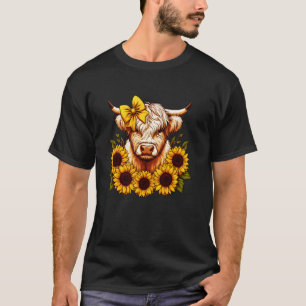 Süße Highland-Kuh mit Sonnenblumen-Blumen lustig F T-Shirt