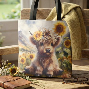 Süße Highland-Kuh mit Sonnenblumen Tasche
