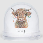 Süße Highland-Kuh mit Weihnachtsbeleuchtung Schneekugeln (Rückseite)