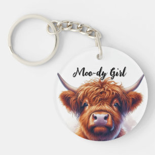 Süße Highland-Kuh Moody Girl Schlüsselanhänger