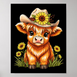 Süße Highland-Kuh Sonnenblumenfarm Schottisches Ho Poster