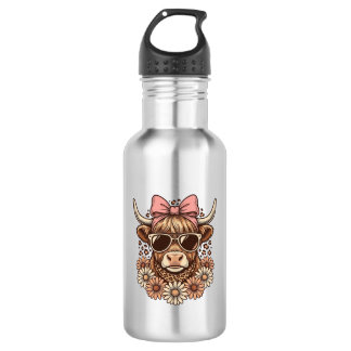 Süße Highland-Kuh Sonnenbrille Rosa Schleife Vinta Edelstahlflasche