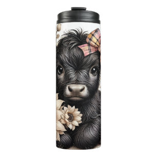 Süße Highland-Kuh und Sonnenblumen Thermosbecher