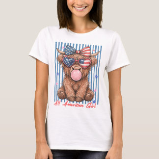 Süße Highland-Kuh USA patriotisch feminin Freiheit T-Shirt