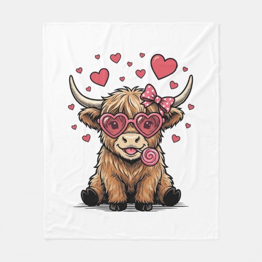 Süße Highland-Kuh-Valentins-Herz-Brille Vektor_1 Fleecedecke (Vorderseite)