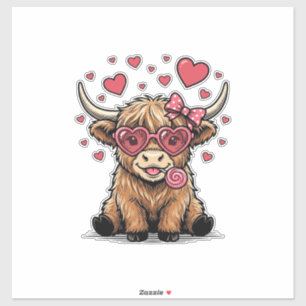 Süße Highland-Kuh Valentinstag Herz Brille Vektor_ Aufkleber