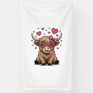 Süße Highland-Kuh Valentinstag Herz Brille Vektor_ Banner