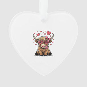 Süße Highland-Kuh Valentinstag Herz Brille Vektor_ Ornament