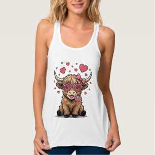 Süße Highland-Kuh Valentinstag Herz Brille Vektor_ Tank Top