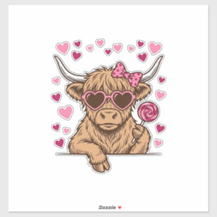 Süße Highland-Kuh-Valentinstag-Sonnenbrille-Vektor Aufkleber