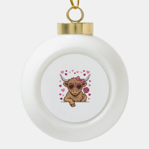Süße Highland-Kuh-Valentinstag-Sonnenbrille-Vektor Keramik Kugel-Ornament