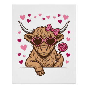 Süße Highland-Kuh-Valentinstag-Sonnenbrille Vektor Poster