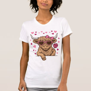 Süße Highland-Kuh-Valentinstag-Sonnenbrille Vektor T-Shirt