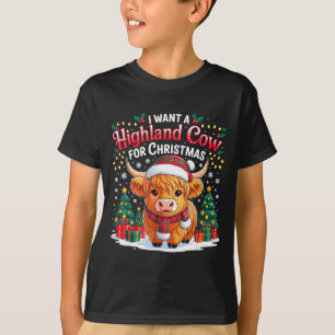 Süße Highland-Kuh Weihnachten Lustiger Santa-Licht T-Shirt