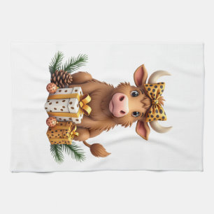 Süße Highland-Kuh Weihnachten Santa Highland-Kuh L Geschirrtuch