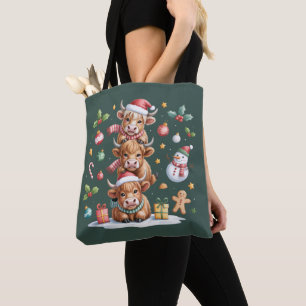 Süße Highland-Kuh-Weihnachtsbäume Heiße Schokolade Tasche