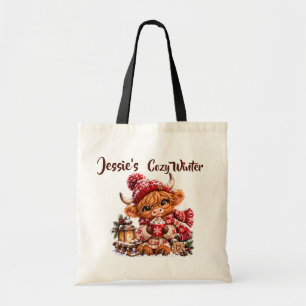 Süße Highland-Kuh Winter Personalisierte Leinwand Tragetasche