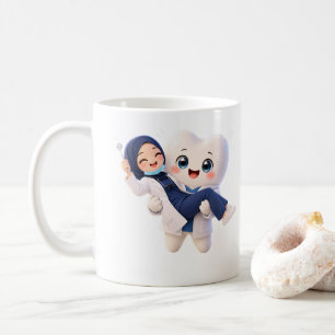 Süße Hijab-Zahnärztin und Zahn-Charakter-Tasse Kaffeetasse