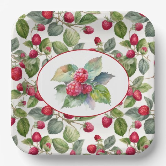 Süße Himbeeren Aquarell Pappteller (Vorderseite)