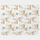 Süße Hirsch Blaue Weihnachts-Schneeflocken Fleecedecke (Vorderseite (Horizontal))