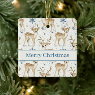 Süße Hirsch-Schneeflocken Weihnachten Keramikornament