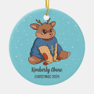 Süße Hirsch-Weihnachts-Rentiere Verschneite Winter Keramik Ornament