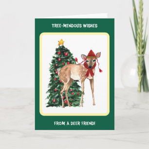 Süße Hirsch-Weihnachtskarte mit Weihnachtsbaum Feiertagskarte