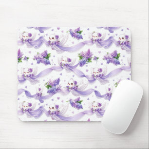 Süße Hochzeitstauben mit Flieder und Bändern Mousepad
