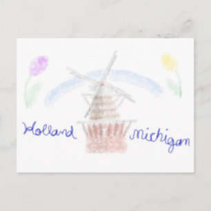 Süße Holland Michigan Windmühle in Aquarell Feiertagspostkarte