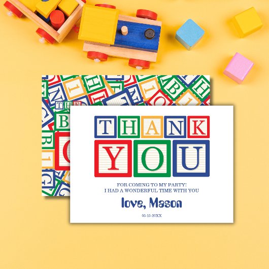 Süße hölzerne ABC-Blöcke in Grundfarben Dankeskarte