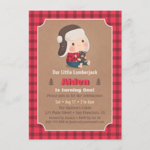 Süße Holzfäller-Teddybär-Geburtstagsfeier-Einladun Einladung