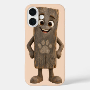 Süße Holzplanken-Charakter-Pfotenabdruck-Handyhüll iPhone 16 Hülle