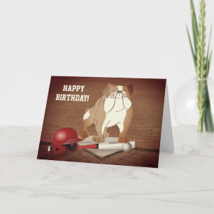 Süße Home-Plate-Baseball-Bulldogge Alles Gute zum  Karte