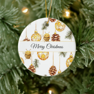 Süße Honig Bienen Tannenzapfen Keramik Ornament