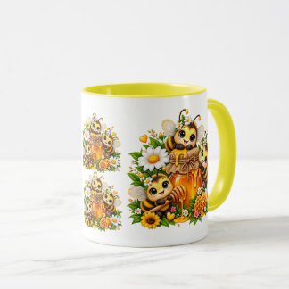 Süße Honigbienen Wildblumen Honigglas Whimsical Tasse