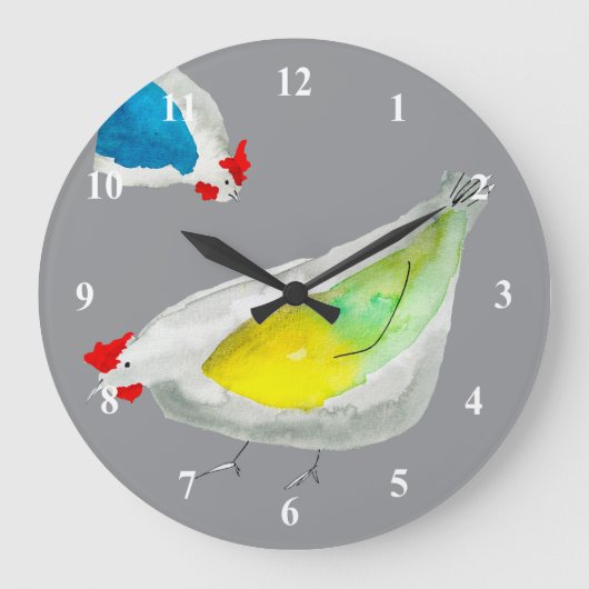 Süße Hühner Aquarell Große Wanduhr (Vorderseite)