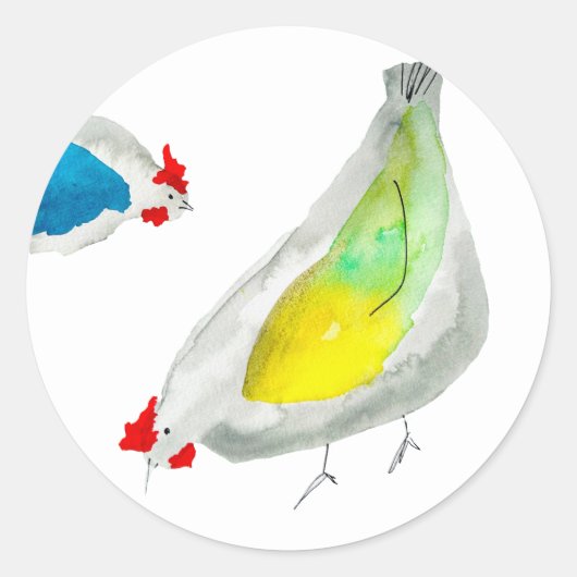 Süße Hühner Aquarell-Kunst Runder Aufkleber (Vorderseite)