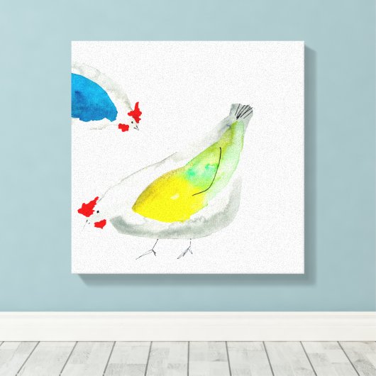 Süße Hühner Aquarell Leinwanddruck (Insitu (Holzboden))