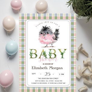 Süße Hühner Grün Rosa Kariert Baby Shower Einladung