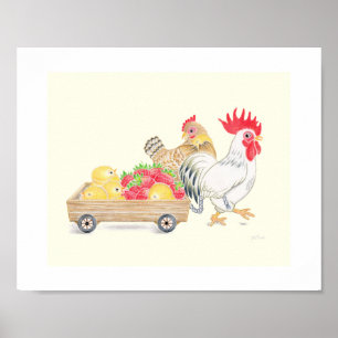 Süße Hühnerfamilie Erdbeeren Kinderzimmer Kunst Poster