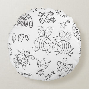 Süße Hummel und Regenbogen-Kinderzimmer Rundes Kissen